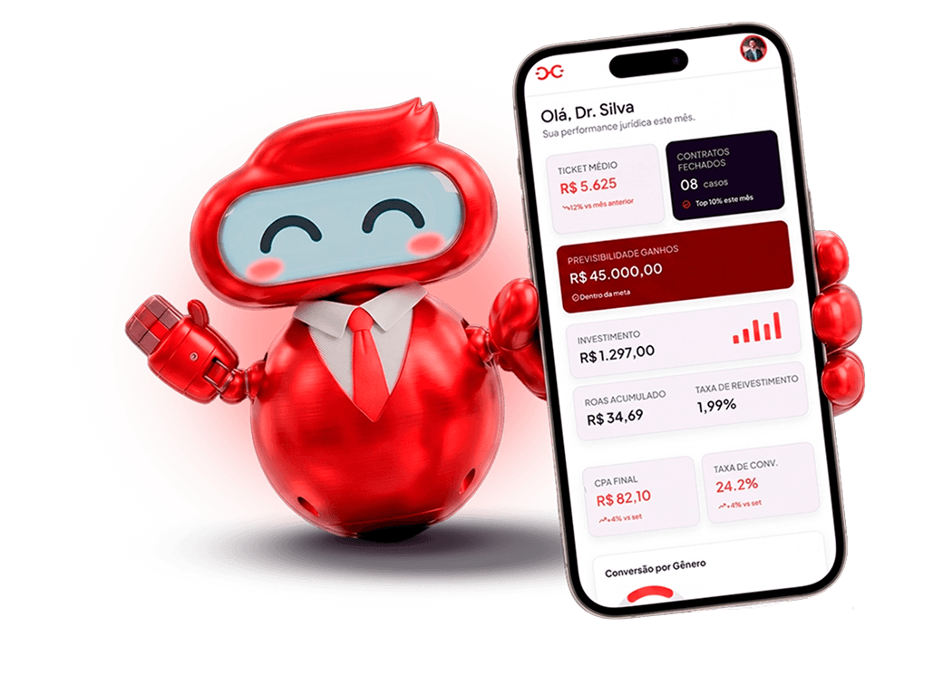 Robô Conecta Advogados exibindo painel da plataforma